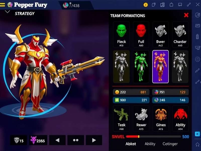 Pepper Fury Monarch character customization screen showing various outfits and weapons